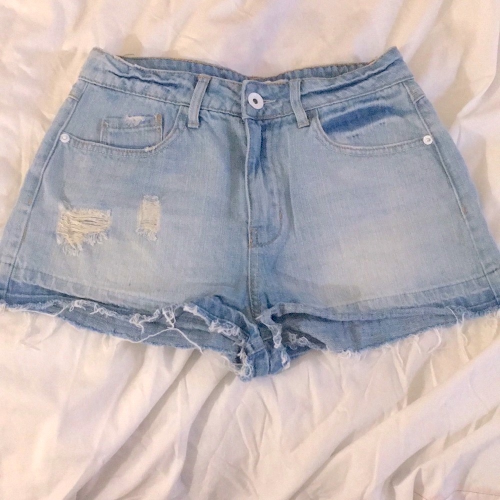 Dollhouse High Rise Distressed Lightwash Jean Shorts